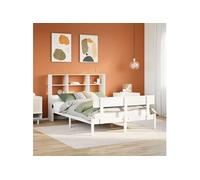 Lit bibliothèque sans matelas blanc 160x200 cm bois pin massif, lit, meuble de chambre à coucher, lit avec rangement, 3321813