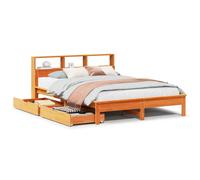 Lit bibliothèque sans matelas cire marron 140x190 cm pin massif