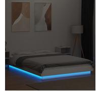 Lit Blanc - BMK - Cadre de lit avec lumières LED - sans matelas - Contemporain - blanc 140x190 cm - Lit chambre&411401