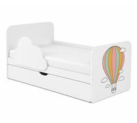Lit blanc pour tout-petits 140 x 70 cm, motif nuage | Avec coffre de rangement et matelas en mousse | Filles et garçons, ballon
