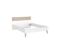 Lit BORGALL 140x200 cadre blanc et tête de lit aspect bois
