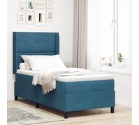 Lit Box Spring vidaXL avec Matelas & LED Bleu Foncé 100x200 cm en Velours