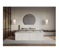 Lit boxspring 140x200 avec surmatelas - SOFTIE - en velours déperlant - grège