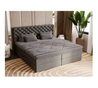 Lit Boxspring avec rangement - avec matelas - lit adulte - velours - gris clair - Bergamo 160x200