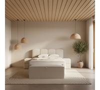 Lit Boxspring coffre 160cm en tissu + matelas + surmatelas AMAURY