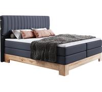 Lit boxspring DomoHome avec sommier à ressorts ensachés 7 zones, cadre en chêne, matelas rembourré avec surmatelas en mousse à froid pour un confort de sommeil optimal | 160 x 200 cm | Bleu