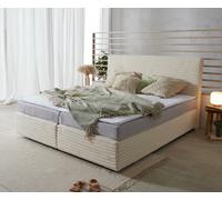 Lit Boxspring Dream-Well Velours Côtelé Beige 180x200 cm Matelas Bonell Topper en Mousse PU