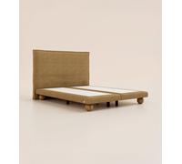 Lit boxspring Grand Ours 140x200 cm - Tissu Marron Havane - Ressorts ensachés et bois massif - Lit Luxe - Tediber