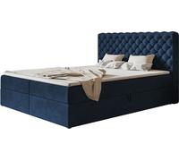 Lit boxspring MIAMI avec 2 coffres à literie, lit rembourré dimensions : 120x200, couleur : bleu foncé, tissu velours, lit double avec matelas Bonell