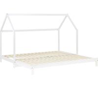 Lit Cabane 2 Places Lit D'Enfant avec Deux Matelas 90x200 cm Lit gigogne Lit Maison Bois Blanc Sommier à Lattes