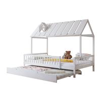 Lit cabane 205/125/169 cm blanc en bois avec lit gigogne et toit