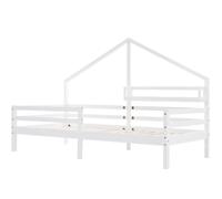 Lit cabane 206,5/97/138,5 cm blanc en pin avec étagère et barrière