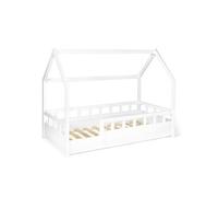 Lit cabane 80x160 en bois barriere sommier blanc