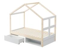 Lit cabane 90/190 cm couleur bois naturel en bois avec LED et rangement