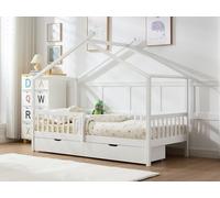Lit cabane 90 x 190 cm avec tiroirs - Pin et MDF - Blanc + Matelas - KIRALIO