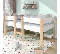 Lit cabane 90x190 cm - Lit enfant mi-hauteur avec protection antichute - Bois massif - Sans Matelas - Blanc