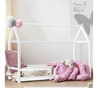 IDMarket Lit cabane enfant NESSI 90 x 190 cm avec sommier et barrières Blanc