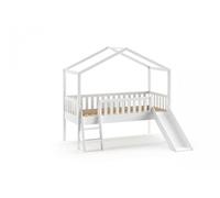 Vipack Lit cabane Dallas 90x200, échelle et toboggan, sommier à lattes à roulettes, pin laqué blanc