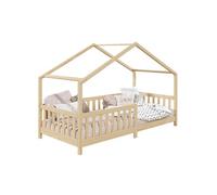 IDIMEX Lit cabane Enfant 90x200 cm LISAN lit Simple Montessori avec Barrières de Protection en Bois Massif Naturel