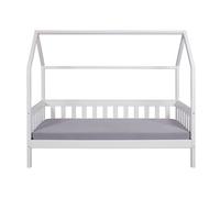 Lit cabane à lattes pour enfant 90x200cm en pin massif vernis coloris blanc - longueur 207 x profondeur 97 x hauteur 174 cm - -