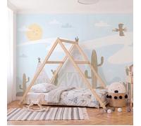 Lit cabane APACHE 90x190 + 1 sommier / Bois clair