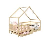 Lit cabane asymétrique ALVA avec tiroirs, 90 x 200 cm en pin massif naturel