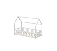 Minea – Lit cabane en bois TCHOUPI – 90x190 cm, avec barrière, matelas non inclus – Blanc