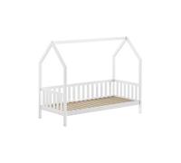 Lit Cabane avec Barrières 90x200cm en Pin Massif laqué Blanc - CABANON -