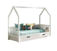 Vipack Lit cabane 90x200 cm – encadrement latéral, tiroir, pin massif blanc