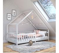 IDIMEX Lit cabane CORA lit Enfant Simple Montessori asymétrique en Bois 90 x 200 cm en pin Massif lasuré Blanc