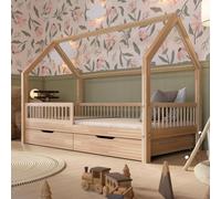 Lit cabane Crazy Pine avec tiroirs 160x80 cm – Lit enfant Montessori en pin massif – Lit enfant sécurisé – Montage facile – Crazy Polly