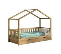 VIPACK Lit d'appoint Dallas 90x200 cm avec tiroir et rebord latéral chêne naturel