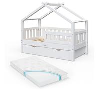 Lit cabane Vitalispa Design Blanc 70x140 cm avec tiroir et matelas, Model 33432