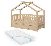 Lit cabane Vitalispa Design Naturel bois 70x140 cm avec tiroir et matelas, Model 33459