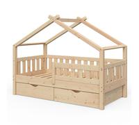 Lit cabane Design, 80x160 cm avec 2 tiroirs, Naturel bois, Vitalispa 33271