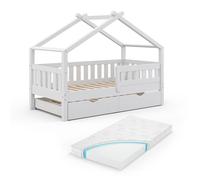 Lit cabane Vitalispa Design Blanc 80x160 cm avec lit d'appoint et matelas, Model 36237