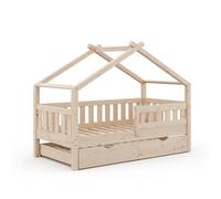 Lit cabane Vitalispa Design Naturel bois 80x160 cm avec lit d'appoint, Model 35964