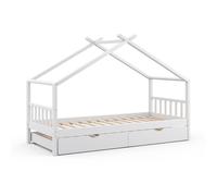 Lit cabane Design, 90x200 cm avec lit d'appoint, Blanc, Vitalispa 35962