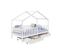 Lit cabane ELEA avec tiroirs, 90 x 200 cm en pin massif lasuré blanc