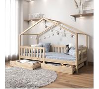 IDIMEX Lit cabane ELEA lit Enfant Simple Montessori 90 x 200 cm, avec 2 tiroirs de Rangement, en pin Massif à la Finition Naturelle