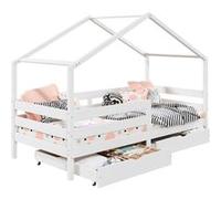 Lit cabane ENA avec tiroirs, 90 x 200 cm en pin massif lasuré blanc Blanc G