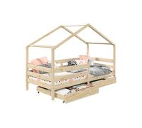 Lit cabane ENA avec tiroirs, 90 x 200 cm en pin massif naturel