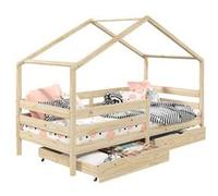 Lit cabane ENA avec tiroirs, 90 x 200 cm en pin massif naturel Naturel G
