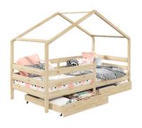 Lit cabane ENA avec tiroirs, 90 x 200 cm en pin massif naturel Naturel G