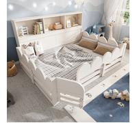 Lit cabane enfant 140x190 cm blanc, bois avec barrière de sécurité et porte, sommier inclus