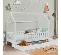 Lit cabane enfant 80 x 160 CM NEREE blanc avec 1 tiroir gigogne et de rangement