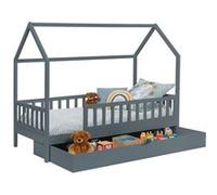 IDMarket - Lit cabane Enfant 80 x 160 CM NEREE Gris avec 1 tiroir gigogne et de Rangement