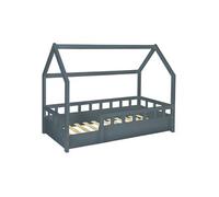 Lit cabane enfant 80 x 160 cm NEREE gris avec sommier et barrières