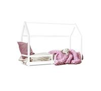 Lit cabane enfant 90 x 190 cm NESSI blanc avec sommier et barrières
