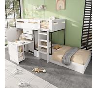 Lit cabane enfant 90x200 avec sommier avec bureau extensible et armoire,lit superposé enfant,lit mezzanine 2 places,lit mezzanine escalier,lit enfants avec tiroir,lit enfant avec barriere,blanc